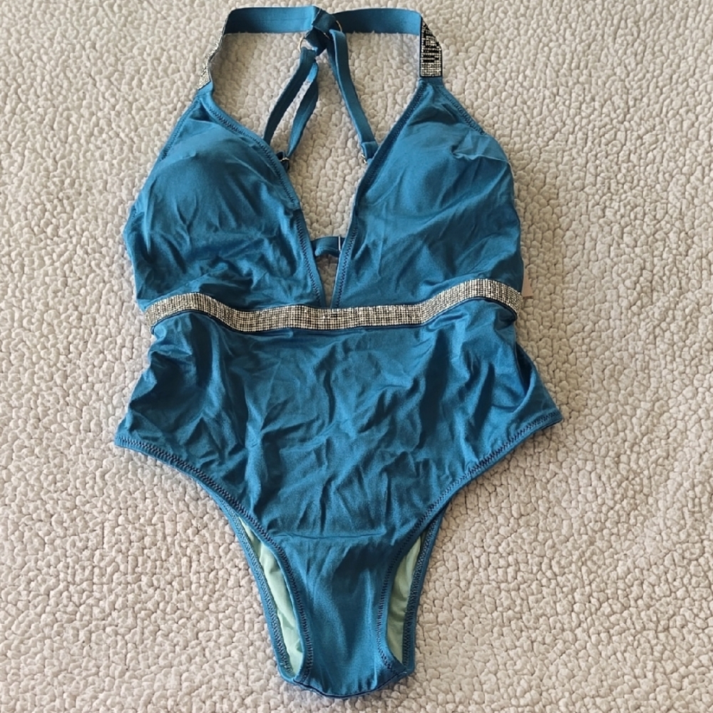 Victoria's Secret Teal One-Piece Swimsuit with Silver Accents